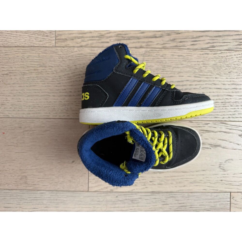 adidas Kids High Top Sneakers Size 11 Black Blue Yellow Athletic Shoes